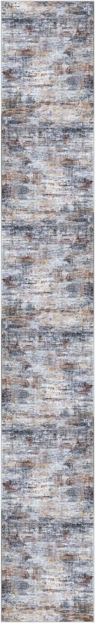 IOHOUZE Abstract Runner Rug 3x20 Ft Extra Long Washable Runners for Hallways, Non Slip Kitchen Runner Printed Faux Wool Entryway Runner Indoor, Modern Abstract Floor Carpet for Hall Stair, Orange Grey