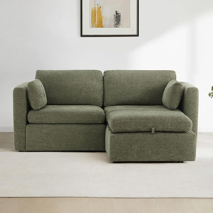 CHITA Modular Sectional Sofa, FSC Certified L Shaped Couch with Reversible Chaise, Modular Sectional Couch for Small Space, 78 Inch Width, 3 Seat Modular Sofa with Storage Ottoman, Moss Green