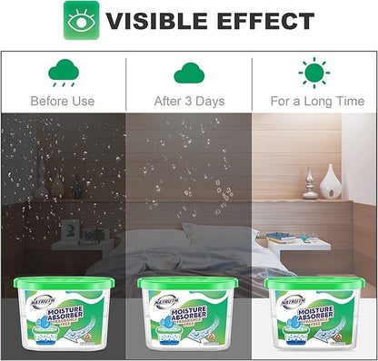 NATRUTH Moisture Absorber boxes, Unscented 500ml(6 PACKS)*10.5OZ Closet Dehumidifier, Eradicate Odor Moisture Absorbers Bucket,Dehumidifier for Closet,Bathrooms, Kitchen & Study, Boats,RVs (Green)