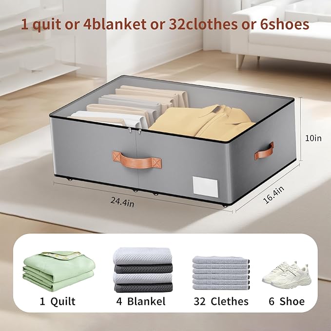 Under bed Storage With Wheels,Large Capacity 10 inches Height Storage Bins,Rolling Under bed Shoe Storage Containers,Under bed Storage Drawers for clothes & blankets