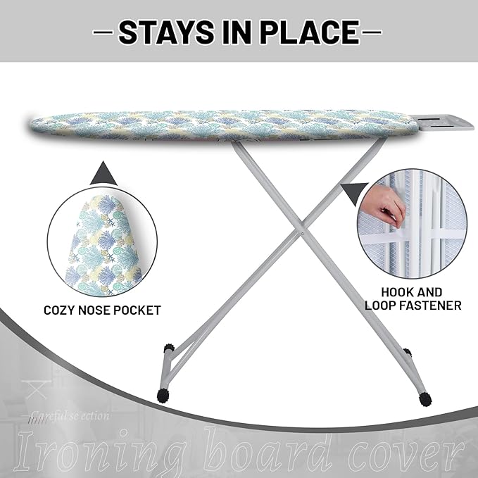 Extra Thick Ironing Board Cover and Pad, Nautical Coastal Ocean Beach Seashell Starfish 15x54 Ironing Board Cover, Resist Scorching and Staining,Elastic Edges,Marine Underwater