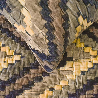 The HomeCentric King/Queen/Twin Beige Designer CA King 86"x18" Bed Runner with Pillow Cover, Abstract, Chevron, Quilted Bed Scarf on Suede Velvet Fabric - Paramount