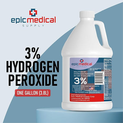 3% Hydrogen Peroxide - First Aid Antiseptic & Multipurpose Cleaner - Topical Wash for Cuts, Scrapes and Minor Cuts - H2O2 Hydrogen Peroxide 3 Percent USP Solution (2 Gallon)