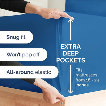 Extra Deep Pocket Queen Sheet Set - 4 Piece Breathable & Cooling Bed Sheets - Hotel Luxury Sheet Set - Soft, Wrinkle Free & Comfy - Easily Fits Extra Deep Mattresses - Deep Pocket Royal Blue Sheets