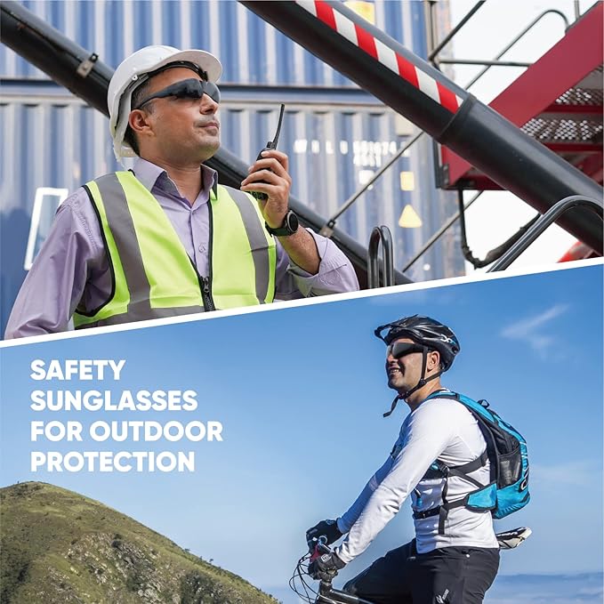 amoolo Tinted Safety Glasses Bulk of 48, Protective Safety Sunglasses, Dark Smoke Lenses for UV Protection, ANSI Z87.1 Impact Resistant Eye Protection for Work, Lab, Construction