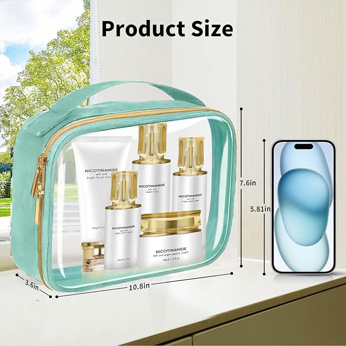 Travel Toiletry Bag,2 Pack Clear Makeup Bags with Handles,180°Opening Clear Cosmetic Bags for Traveling Women,Men,Travel Essentials,Green