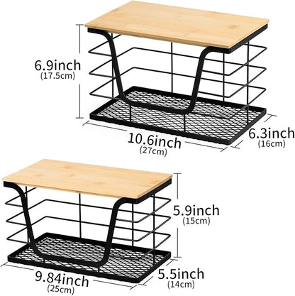 Wetheny 2 Pack Trash Bag Holder, Wall Mounted Garbage Bag Dispenser with Bamboo Top and Mesh Bottom, Stackable Storage for Kitchen Laundry Organization, Black