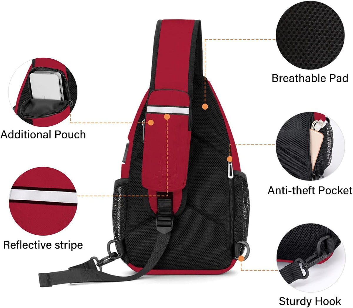 MOSISO Sling Backpack Bag, Crossbody Shoulder Bag Travel Hiking Daypack Chest Bag with Front Square Pocket&USB Charging Port