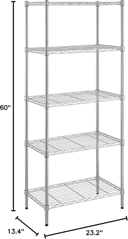 Amazon Basics 5-Shelf Adjustable, Storage Shelving Unit, (200 Pound Loading Capacity per Shelf), Steel Organizer Wire Rack, 23.2 x 13.4 x 60 inches (LxWxH), Chrome