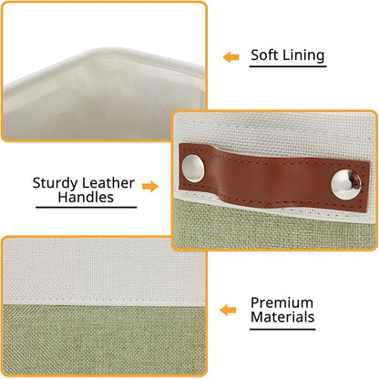 DULLEMELO Narrow Storage Basket for Bathroom, Toilet Paper Holder, Canvas Storage Basket for Organizing (White & Green)