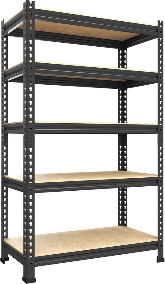 PrimeZone Storage Shelves 5 Tier Adjustable Garage Storage Shelving, Heavy Duty Metal Storage Utility Rack Shelf Unit for Warehouse Pantry Closet Kitchen, 28" x 12" x 59", Black