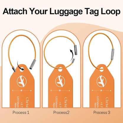 4 PCS Personalized Metal Luggage Tag – Personalized Engraved Suitcase Tag, Backpack Tag, with Matching Color Strap, Waterproof Suitcase Name Badge – Ideal Corporate Gift & Travel Accessory (Orange)