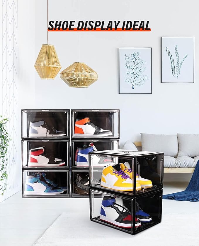 KDOR Clear Shoe Boxes Stackable, 3 Pack Shoe Storage Box with Lids Magnetic Door, Clear Sneaker Storage Acrylic Boxes for Display, Fit Shoe Size Up to US 15