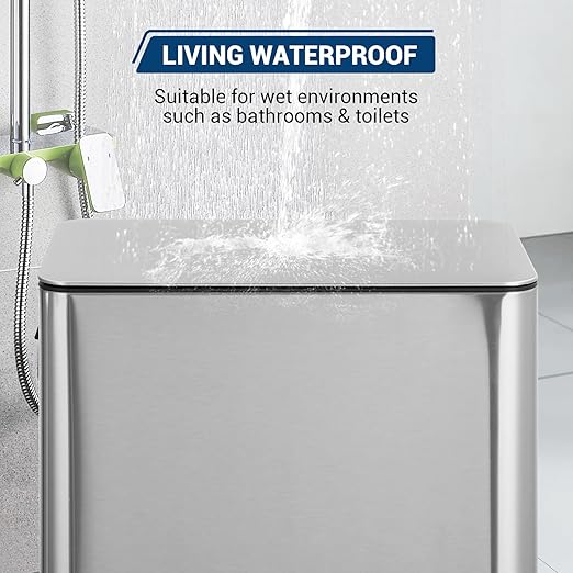 GarveeHome 4 Gallon Step Trash Can, 15 Liter Stainless Steel Rubbish Bin with Removable Inner Bucket, Rectangle Slim Garbage Can with Soft-Close Lid for Bathroom, Living Room, Office, Silver