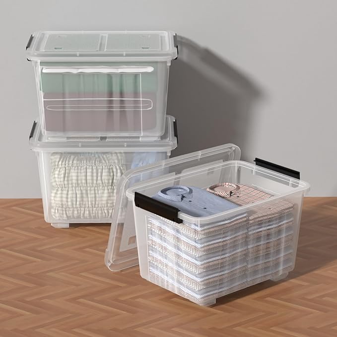 Zopnny 50 Quart 4 Pack Plastic Storage Container with Lid, Wheeled Clear Storage Latch Boxes