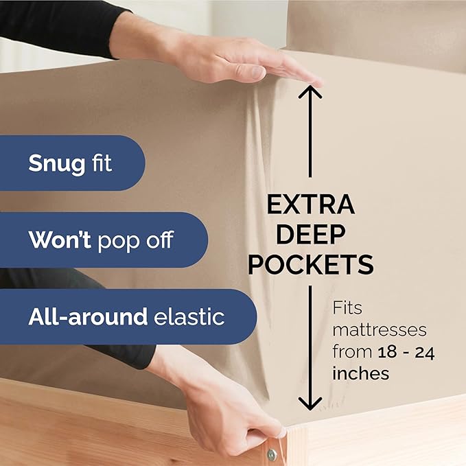 Extra Deep Pocket Queen Sheet Set - 4 Piece Breathable & Cooling Bed Sheets - Hotel Luxury Sheet Set - Ultra Soft, Wrinkle Free & Comfy - Easily Fits Extra Deep Mattresses - Deep Pocket Wheat Sheets