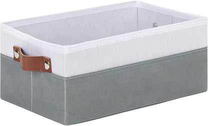 DULLEMELO Small Storage Basket for Organizing, Grey Basket Cloth Storage Bins for Shelves, Foldable Fabric Bins for Home Storage and Organization, White&Deep Grey, 1-Pack