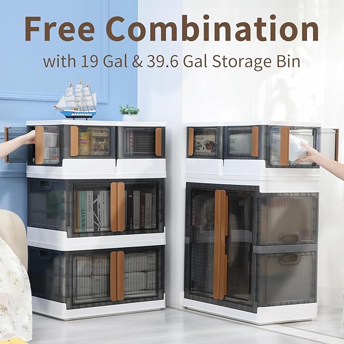 HAIXIN Cube Storage Bins with Lids, organization and storage with 4 Doors, Stackable Storage Containers, 6.86 Gal Collapsible Closet Organizer, 1 Pack