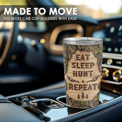 SANDJEST Hunting Tumbler 20oz, Stainless Steel Travel Cup with Lid, Eat Sleap Hunt Repeat Insulated Coffee Mug, Hunting Gifts for Men Friends Dad Grandfather on Birthday Christmas