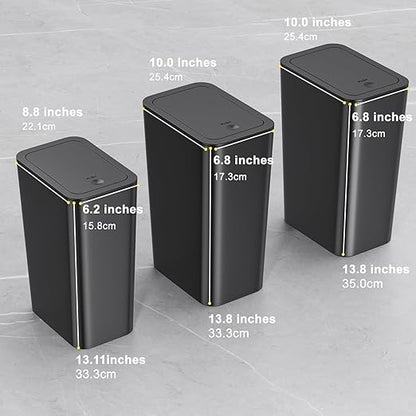 N. NETDOT Bathroom Trash Can with Lid 3 Pack Set, 2 Packs 4 Gal Slim Kitchen Trash Bin and 1 Pack 2.6Gal Garbage Can, Small Trash Can/Trash Bin/Waste Basket for Bedroom (Black, Pack of 3)