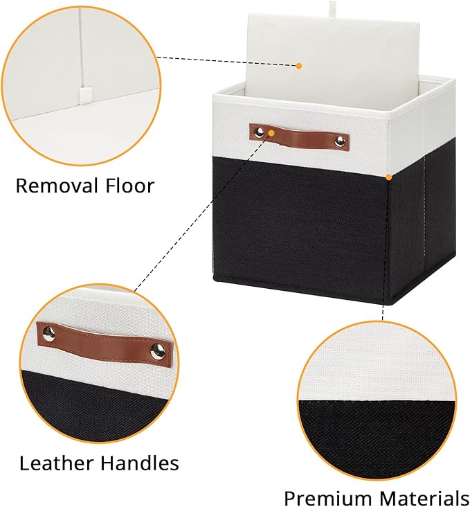 DULLEMELO Storage Cubes 11 inch,Cube Storage Bins with Handles for Organizing,Fabric Storage Baskets for Shelves Nursery Closet Home Organization (White&Black-4 Pack)