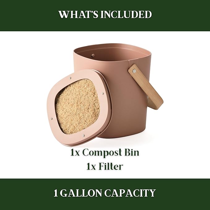 Bamboozle - 1 Gallon Compost Bin, Comes with Hemp-Based Filter, Sustainable Materials, Indoor Countertop Composter, Home & Garden Supplies, Terracotta