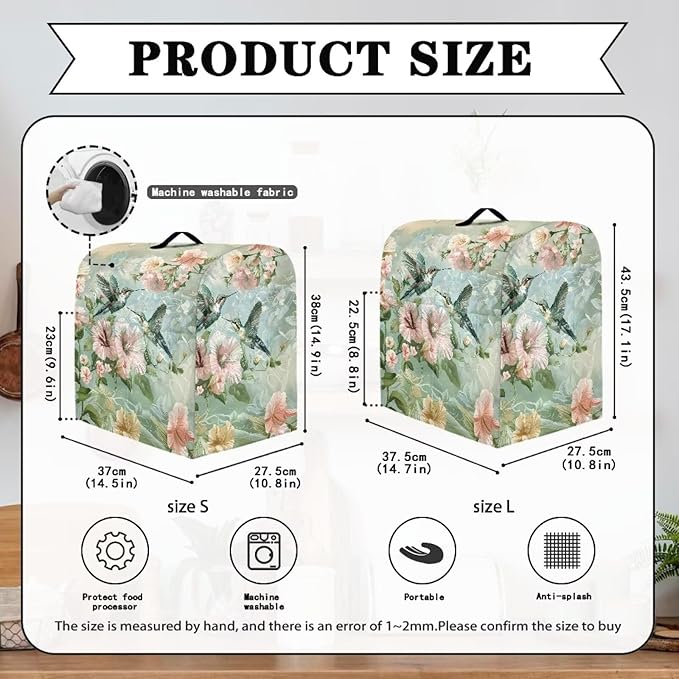 Stand Mixer Cover Dust Covers for 4.5qt-5qt Stand Mixer Hummingbird with Flower Mixer Cover Protector Compatible with 6-8 Quart Kitchen Aid Mixer