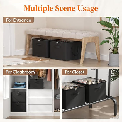 Lifewit Shoe Storage Organizer for Closet, Fits 12-16 Pairs, Large Shoe Box Storage Containers with Clear Cover and Reinforced Handles, Foldable Storage Bins Fit for Boots Heels Sneakers, 3 Pack Black