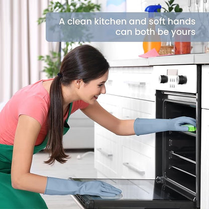 Rubber Cleaning Gloves for Dishwashing, 4 Pairs Reusable Kitchen Gloves for Washing Dishes and Household Cleaning, Colorful Dish Gloves with Flocked Lining and Non-Slip Grip, Pefect for Woman Men - L