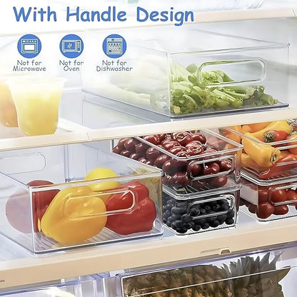 12 Pack Refrigerator Organizer Bins, 3 Sizes Stackable Clear Pantry Storage with Handles and 30 PCS Plastic Bags for Fridge, Freezer, Shelves, Drawer, Snack Organizer for Home & Kitchen