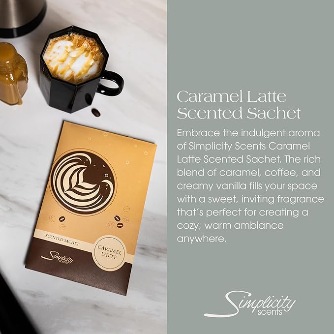 Floral Simplicity Caramel Latte Scented Sachets Pack of 3, Fall & Winter - Long-Lasting Scented Bags, Home Fragrance, Air Freshener & Deodorizer for Closet, Room, Drawer, or Cars, Made in The USA