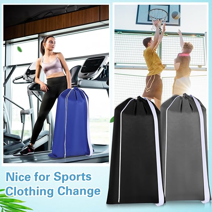 10 Pcs Nylon Extra Large Laundry Bag with Strap Travel Laundry Bags with Drawstring Closure Portable Cloth Bag for College Dorm Apartment Dwellers(Dark Color,27 x 13 Inch)