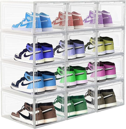 10 Pack Shoe Storage Box Clear Hard Plastic Shoe Organizer Stackable Hats Sneaker Display Case with Lids for Size 13, Clear
