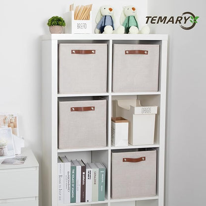 Temary Cube Storage Bins 12 Inch Storage Cubes 4PCs Fabric Organizer Bins Boxes with Handles, Sturdy Collapsible Closet Storage Organizer for Shelf, Bedroom, Cabinet (Beige, 12 x 12 x 12)