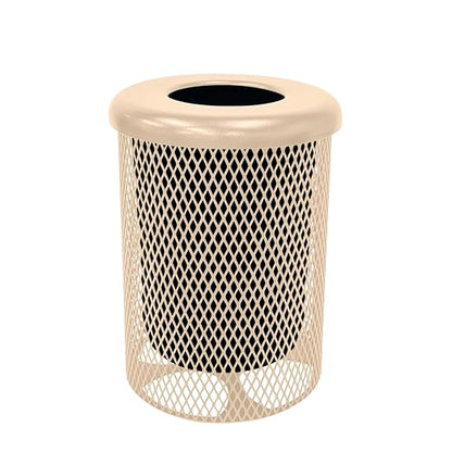 COATEDOUTDOORFURNITURE RFT-TAN Heavy Duty 32 Gallon Round Trash Receptacle, Liner Included, Tan with Flat Top Lid, Made in America
