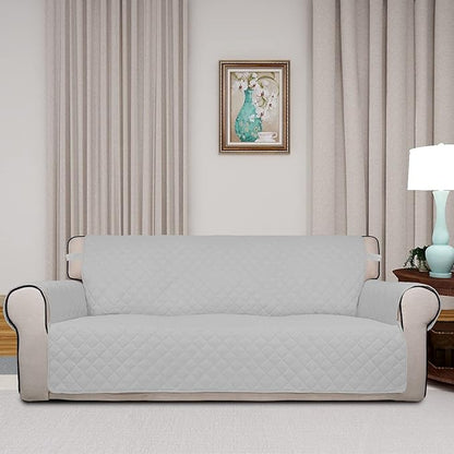 PureFit Reversible Quilted Sofa Cover, Water Resistant Slipcover Furniture Protector, Washable Couch Cover with Non Slip and Elastic Straps for Kids, Pets (Oversized Sofa, Light Gray/Ivory)