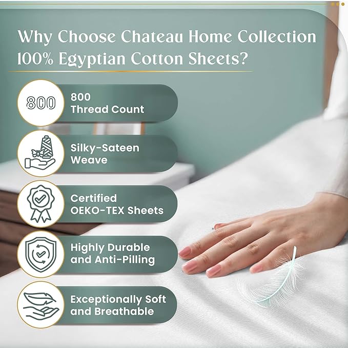 100% Egyptian Cotton Sheets King Size Sheets Set with Fully Elasticated Fitted Sheet & Pillowcase sets, 800 TC Hotel Collection Deep Pocket King Sheet Set, No Pill Soft Breathable Luxury White Bedding