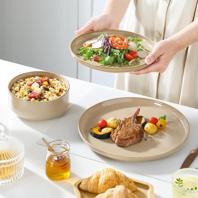 vancasso PLAYA Plates and Bowls Sets, 12 Pieces Brown Dinnerware Sets