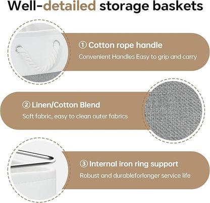 13x13 Inch Cube Storage Bins with Reinforced Bottom Cardboard, 6 Pack Large Collapsible Fabric Storage Cubes with Handles for Shelf, Closet, Toy, Laundry Organization (White&Gray)