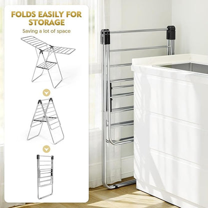 APEXCHASER Clothes Drying Rack, Drying Rack Clothing with Height-Adjustable, Foldable Gullwings Laundry Rack, Indoor Outdoor Use, No Assembly,Black