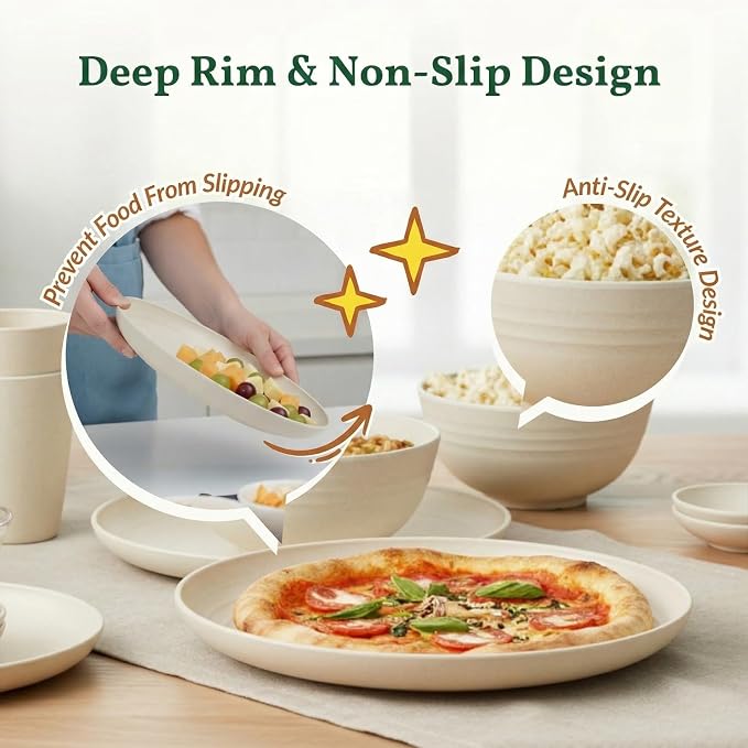 Wheat Straw Dinnerware Sets 40 PCS Plates and Bowls Sets