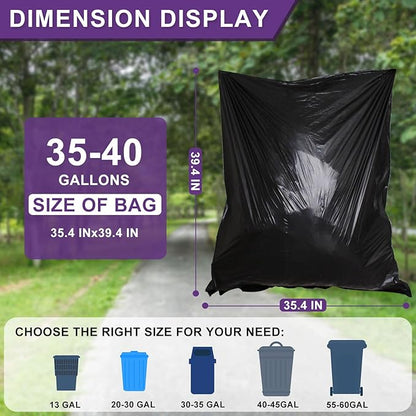 35-40 Gallon Black Trash Bags 120 Count - 35" x 40" Large Garbage Bags, 30+ Gallon Strong Trash Can Liners for Home, Commercial Use,Yard Waste, Bulk