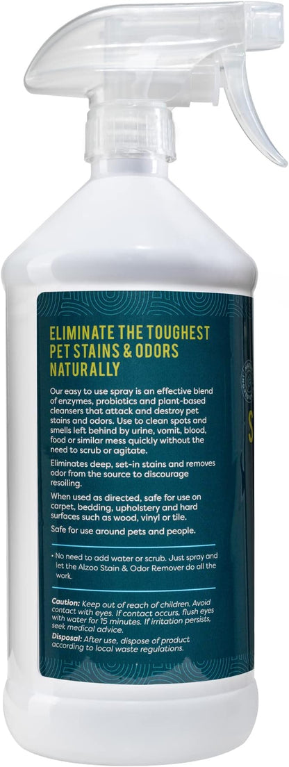 ALZOO Stain & Odor Remover, Quickly Lifts & Dissolves Pet Stains & Helps Eliminate Odors, 100% Plant-Based Active Ingredients, Apple Blossom Scent, 32 Fl. Oz Spray Bottle