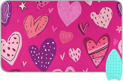 Ironing Mat Portable Ironing Pad Ironing Blanket for Table Top Heat Resistance Double-Side Using Travel Large 47.2 x 27.6 Inch Foldable Lightweight Hot Pink Doodle Hearts Stars