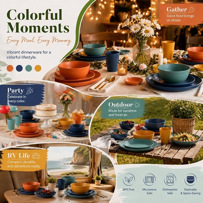 Plates and Bowls Sets, Wheat Straw Dinnerware Sets, Dishes Set