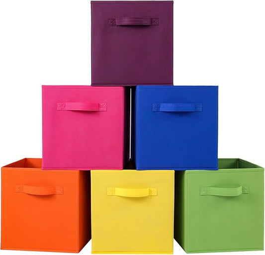 Stero Fabric Storage Bins 6 Pack Fun Colored Durable Storage Cubes with Handles Foldable Cube Baskets for Home, Kids Room, Closet and Toys Organization Multi Colors-1