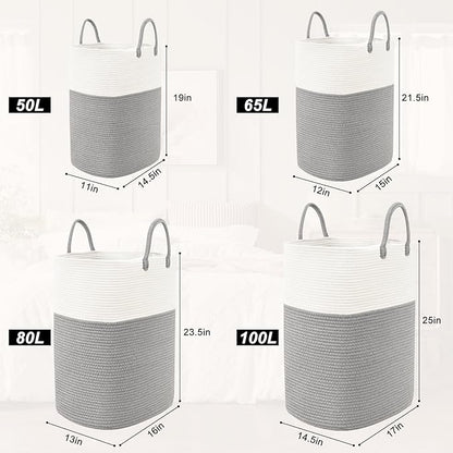 Woven Laundry Basket for Clothes, 100L Large Rectangle Laundry Hampers with Beads Tassel, Nursery Storage Basket for Toys, Tall Dirty Clothes Hamper for Bedroom Aesthetic, Laundry Room Organization