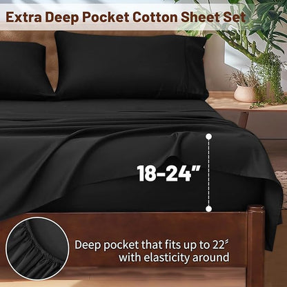 Extra Deep Pocket California King Sheets 18-24 Inch 1000 Thread Count 100% Egyptian Cotton Sateen Weave Soft Breathable 4 Pieces（California King,Black）