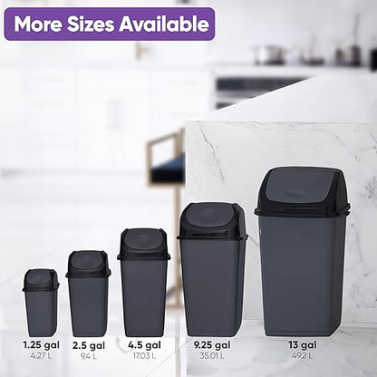 Superio Kitchen Trash Can 13 Gallon with Swing Lid, Plastic Tall Garbage Can Outdoor and Indoor, Large 52 Qt Recycle Bin and Waste Basket for Home, Office, Garage, Patio, Restaraunt (Grey/Black)