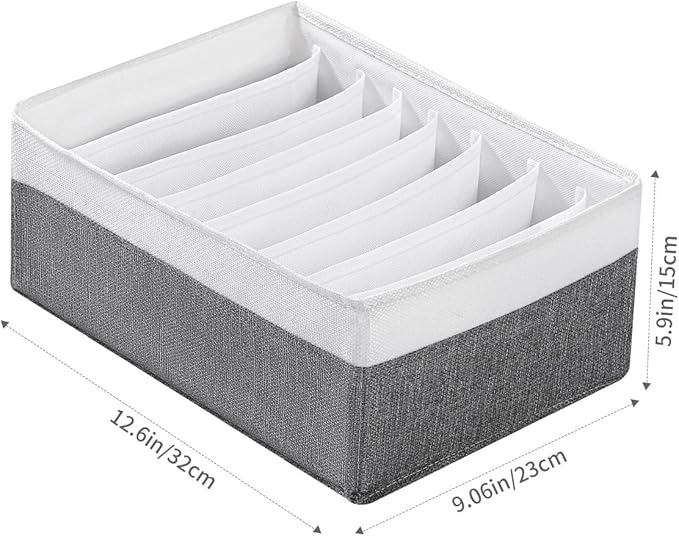 4 Packs T-shirt Drawer Organizers for Clothing,8 Grids Compartment Wardrobe Storage Box, Washable Clothes Organizer for Legging,Silk Scarve-12.59''x9.05''x5.9-GreyWhite